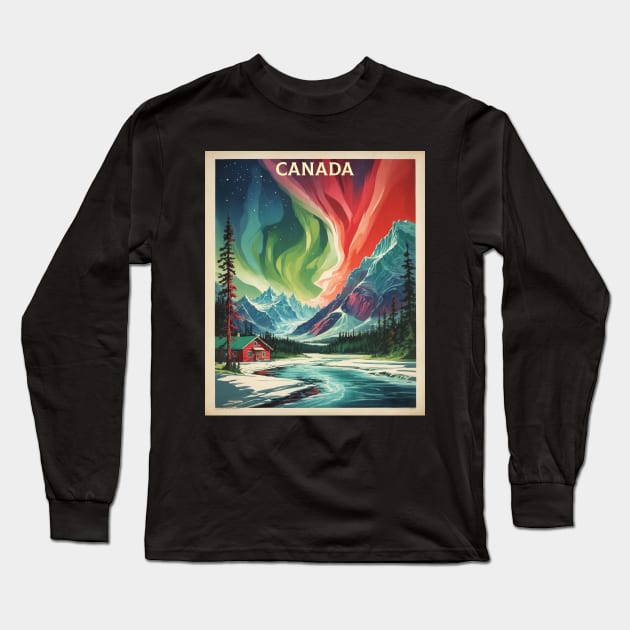 Canada Aurora Borealis Vintage Poster Tourism Art Long Sleeve T-Shirt by TravelersGems